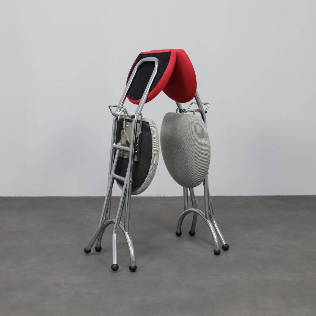 Set of 4 Postmodern Folding Chairs in Chrome and Wool, Italy, 1990s