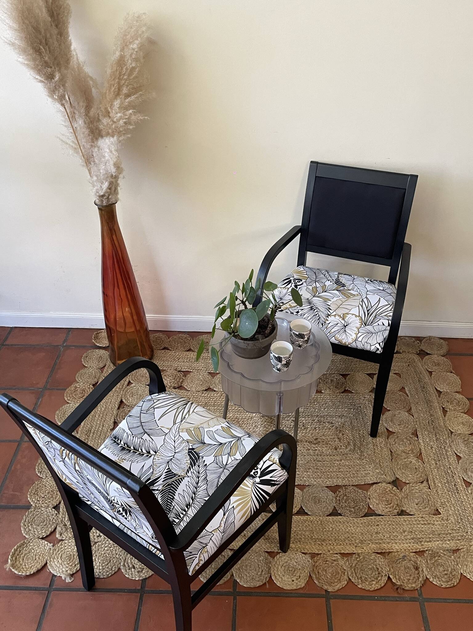 Black wooden armchair with golden leaves