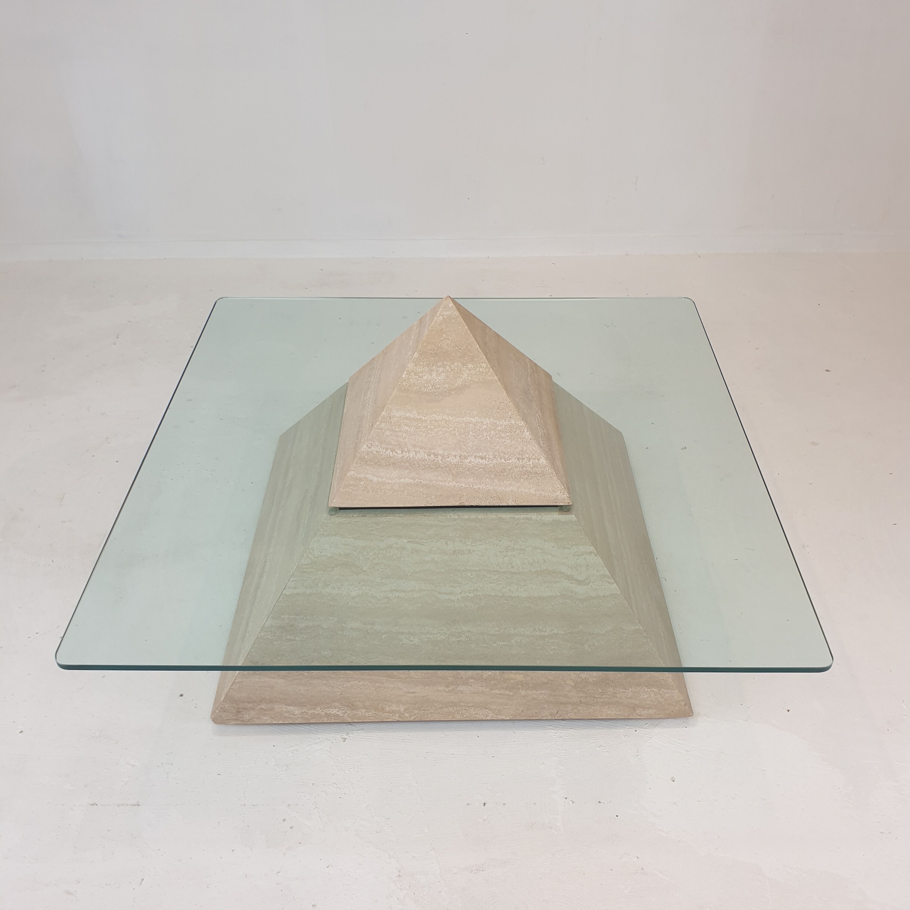 Italian Travertine Pyramid Coffee Table, 1980s