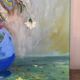Bouquet in a blue vase, oil on canvas signed