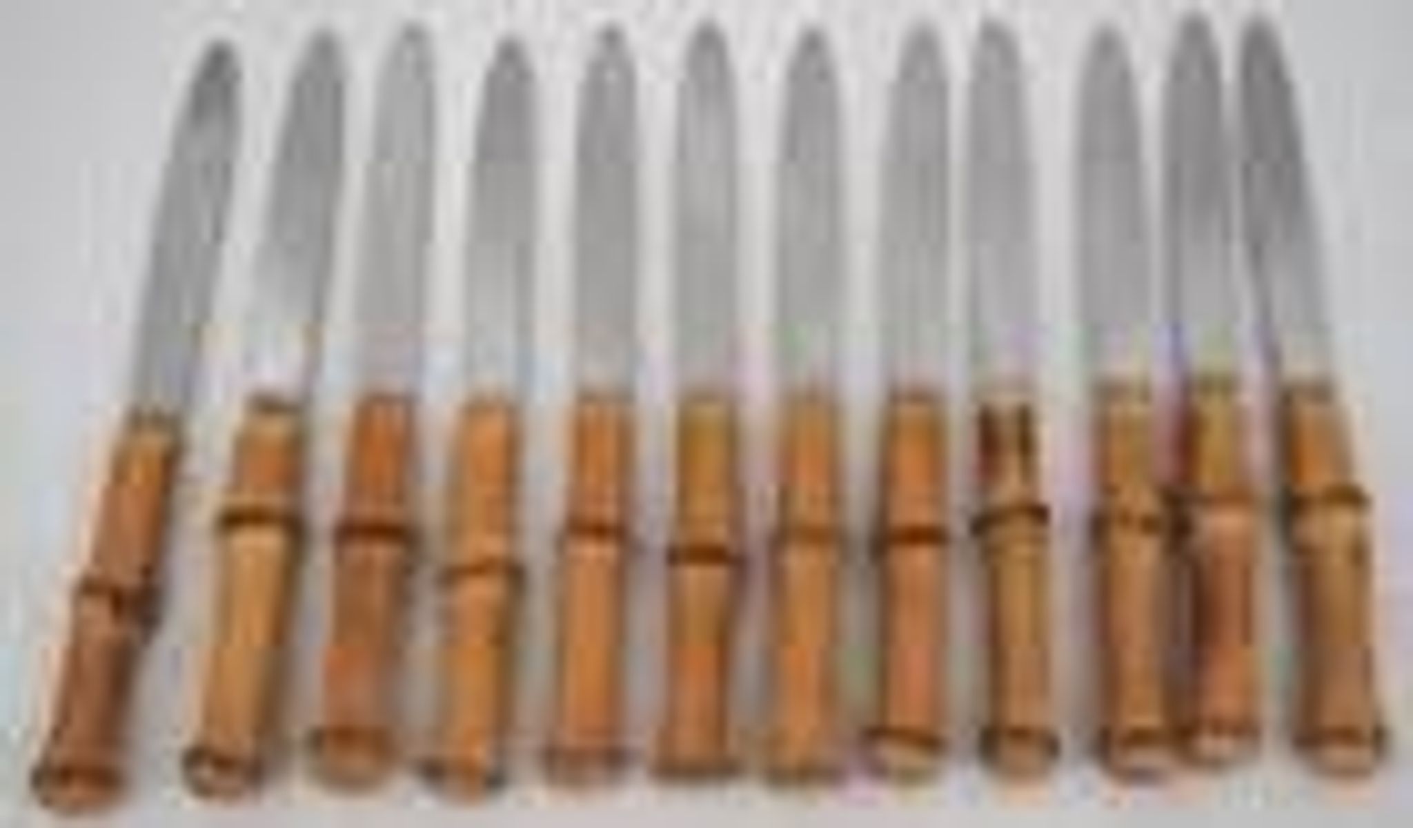 Set of 24 knives with bamboo handles from 1960, 12 dinner knives + 12 side/dessert knives.