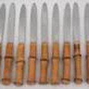 Set of 24 knives with bamboo handles from 1960, 12 dinner knives + 12 side/dessert knives.