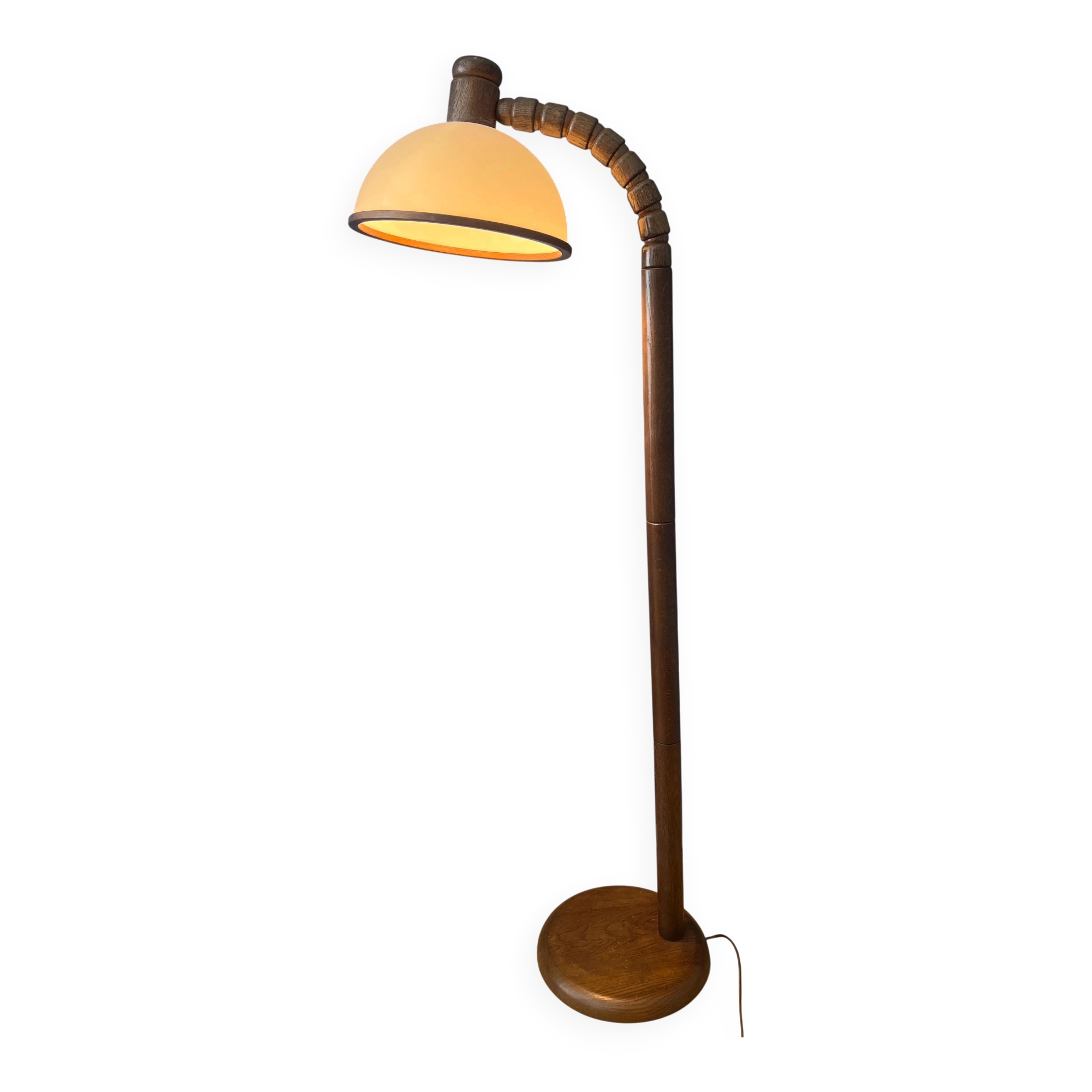Mid-century floor lamp in brown wood by Steinhauer with an acrylic glass shade.