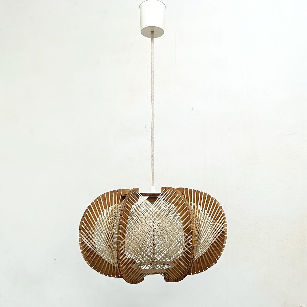 Mid century Nordic wooden pendant lamp, 1960s