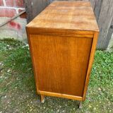 Ancienne Commode Bois 3 Tiroirs Années 70 Pieds Compas Vintage #B773
