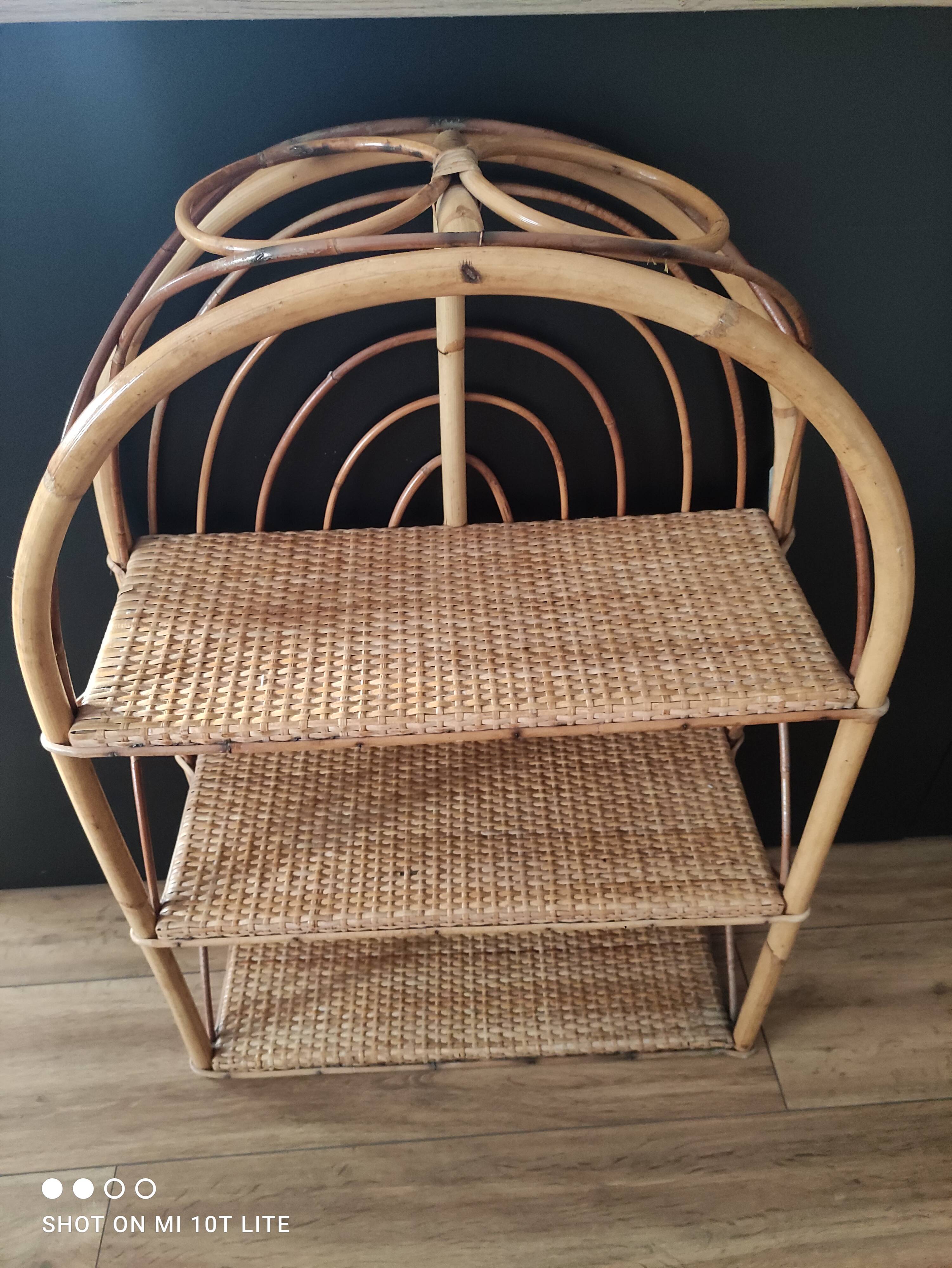 Shelf arch vintage rattan light honey 3 levels