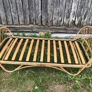 Old bed basket 1 person curved rattan 60s vintage