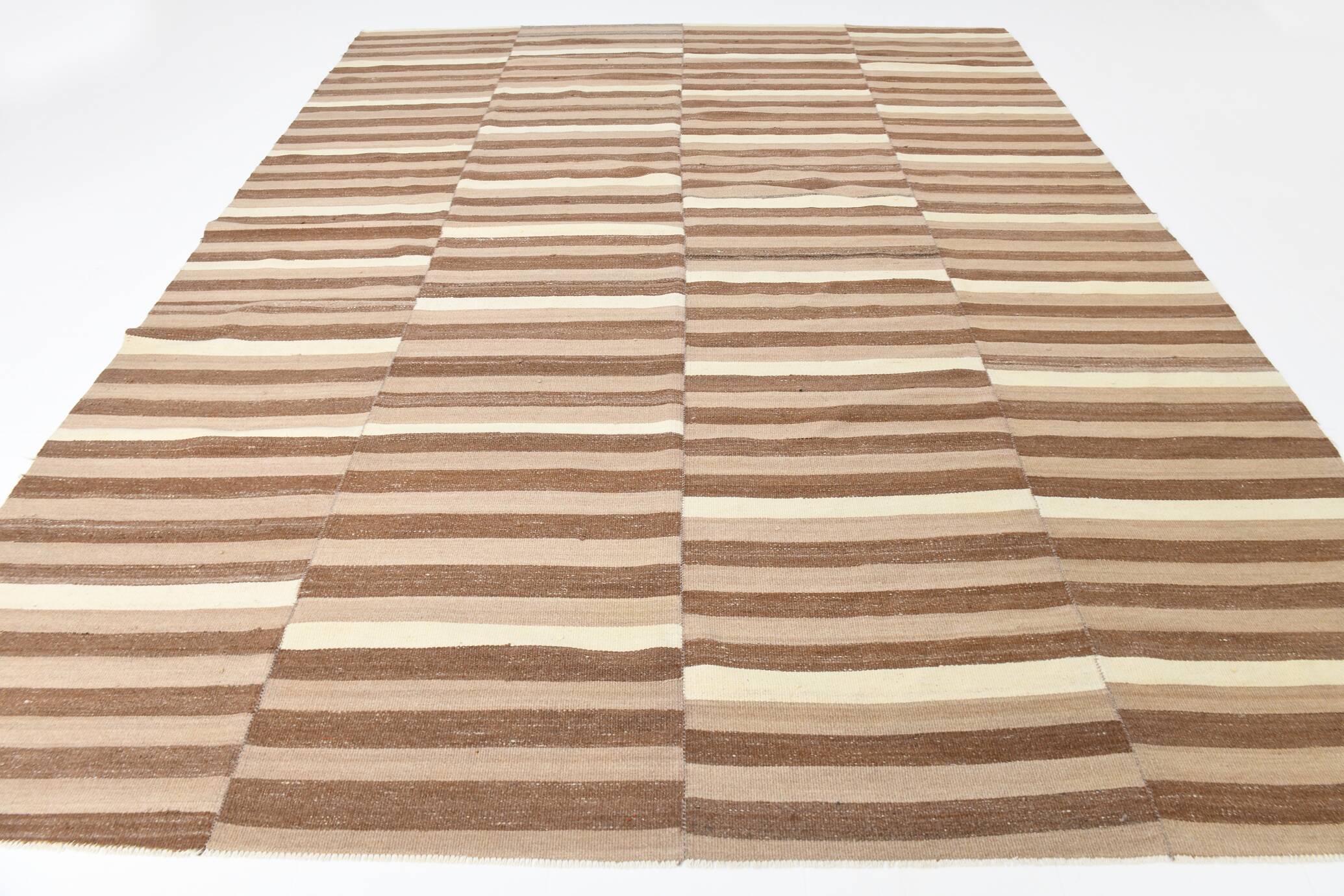 10x13 Dark Brown & Beige Vintage Kilim Rug, 311x394Cm