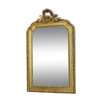 Large Antique Gold Mirror with Crown Classic Baroque France 118cm