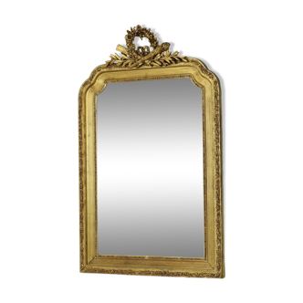 Grand Miroir Doré Antique avec Couronne Classique Baroque France 118cm