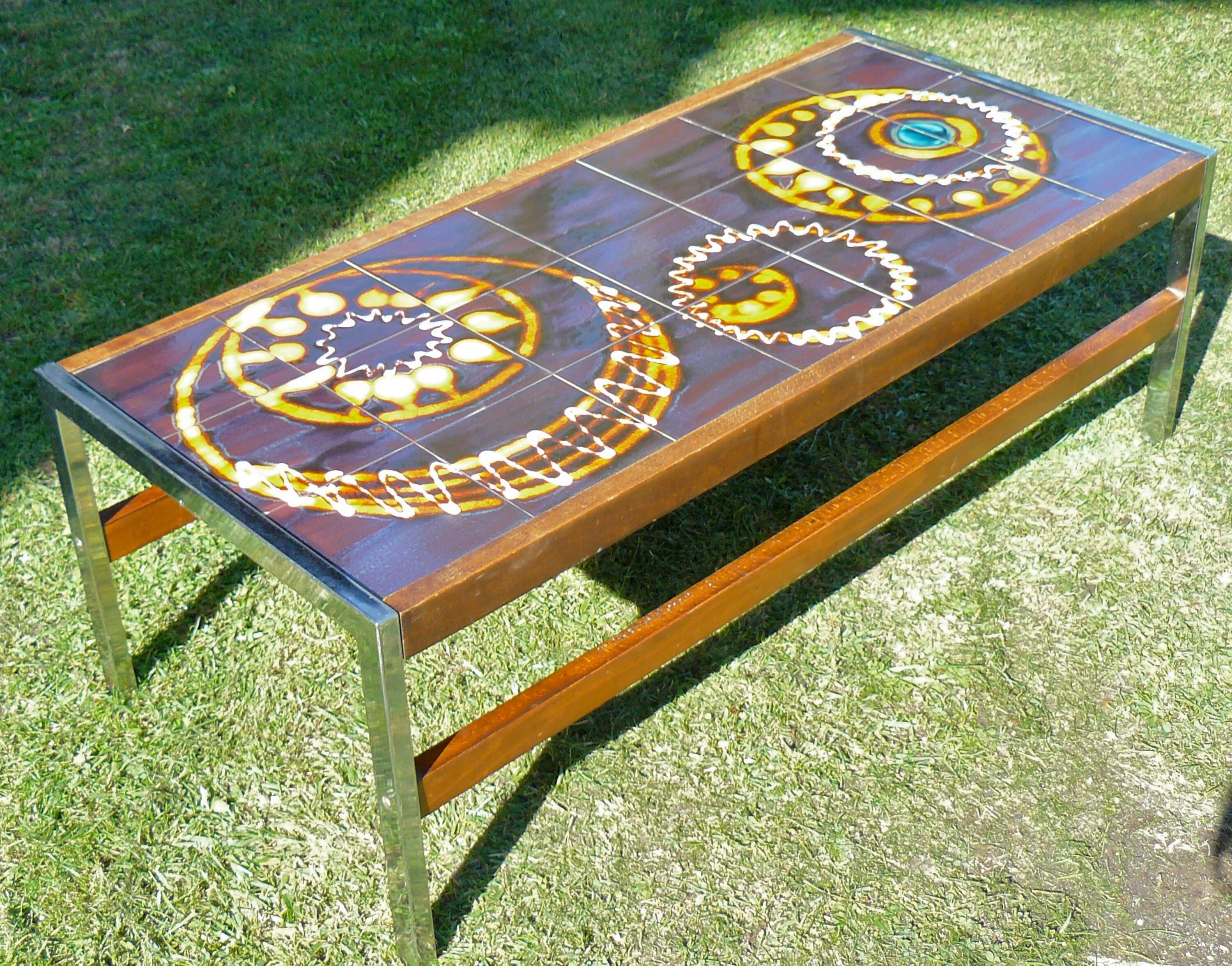 Vintage Ceramic Low Table 1960-70 Abstract Decorations