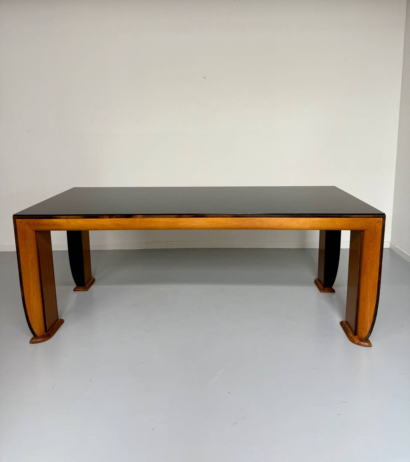 Antique wood and glass table, Art Deco Italian design, Borsani, 1940