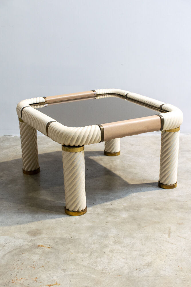 Brass and glass coffee table by Tommaso Barbi 1970'