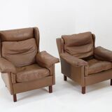 1970s Pair of Brown Leather Armchairs, Denmark
