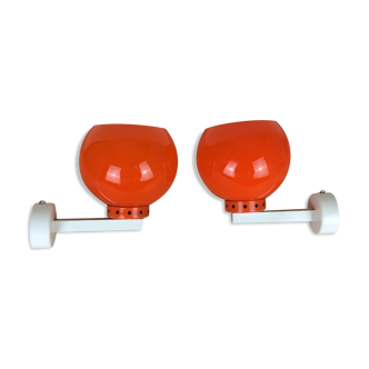 Pair of 70s orange globe wall lamps