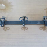 Wall coat rack 3 hooks in hammered wrought iron years 50 60