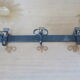 Wall coat rack 3 hooks in hammered wrought iron years 50 60