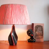 Table lamp in rafia and ceramic black pink 1950