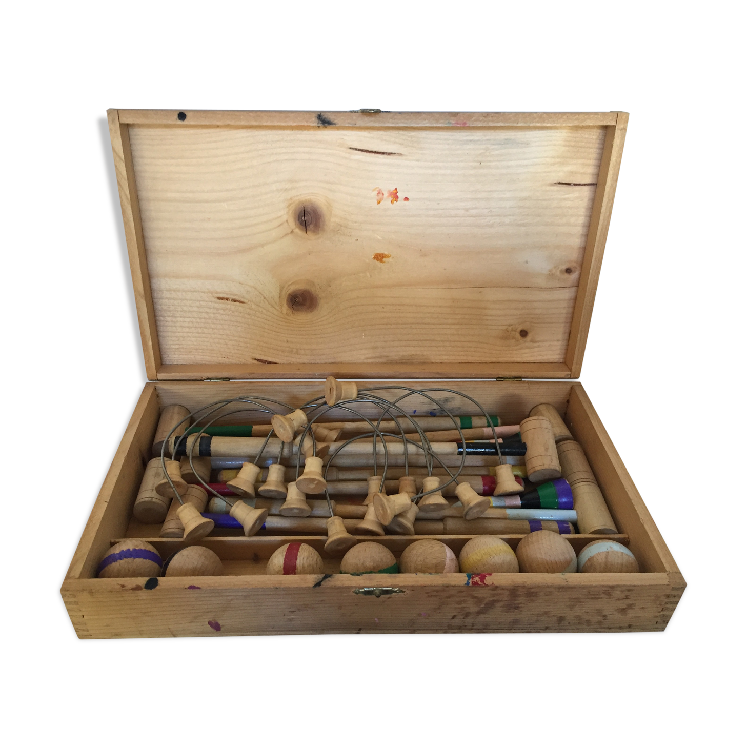 Jeu de croquet de table en bois vintage