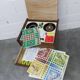 Unique 1960s bedside table with 15 complete games, compass legs, 1960s