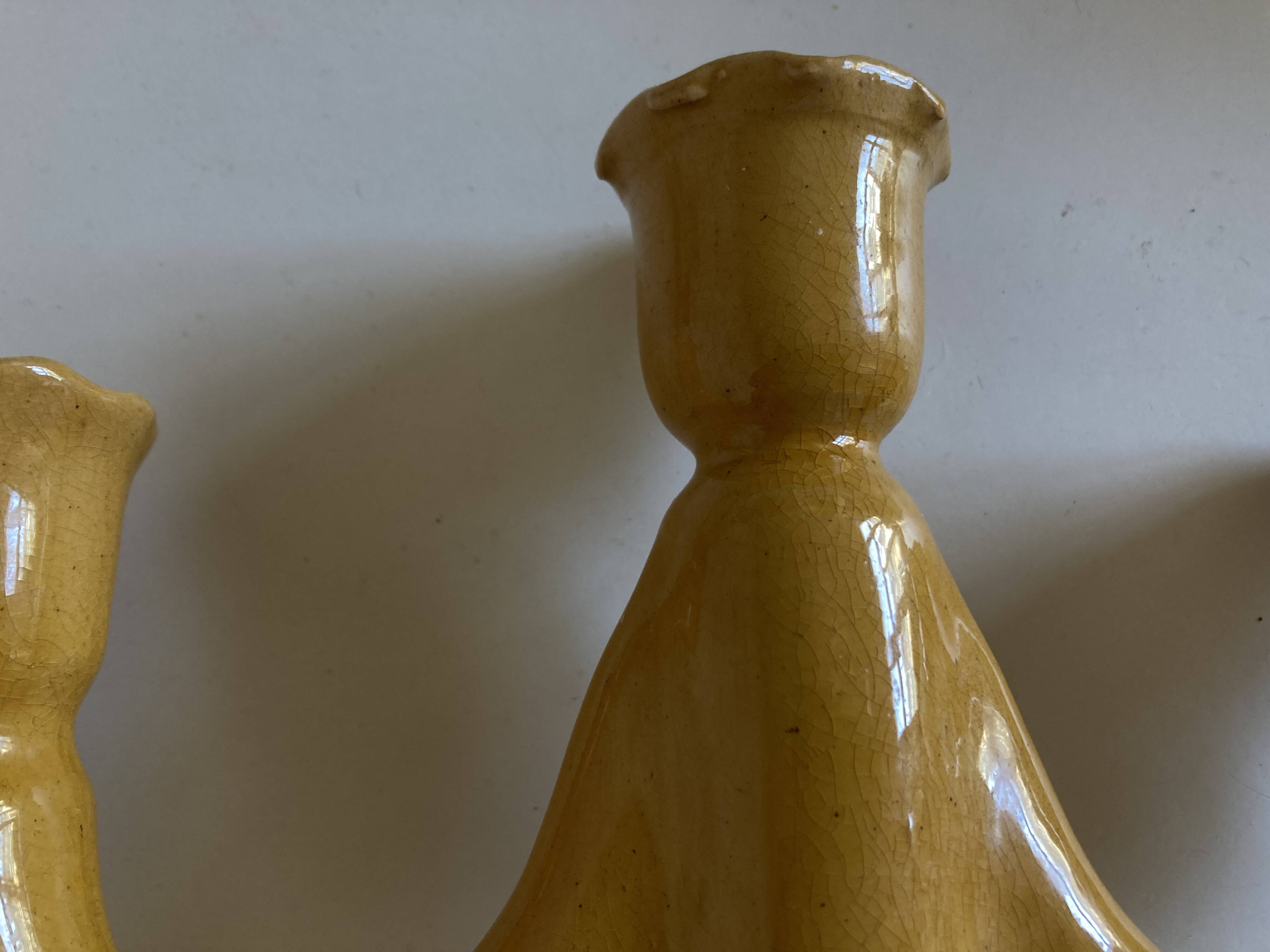 Paire de bougeoirs en terre vernissée Pichon Uzès 1960