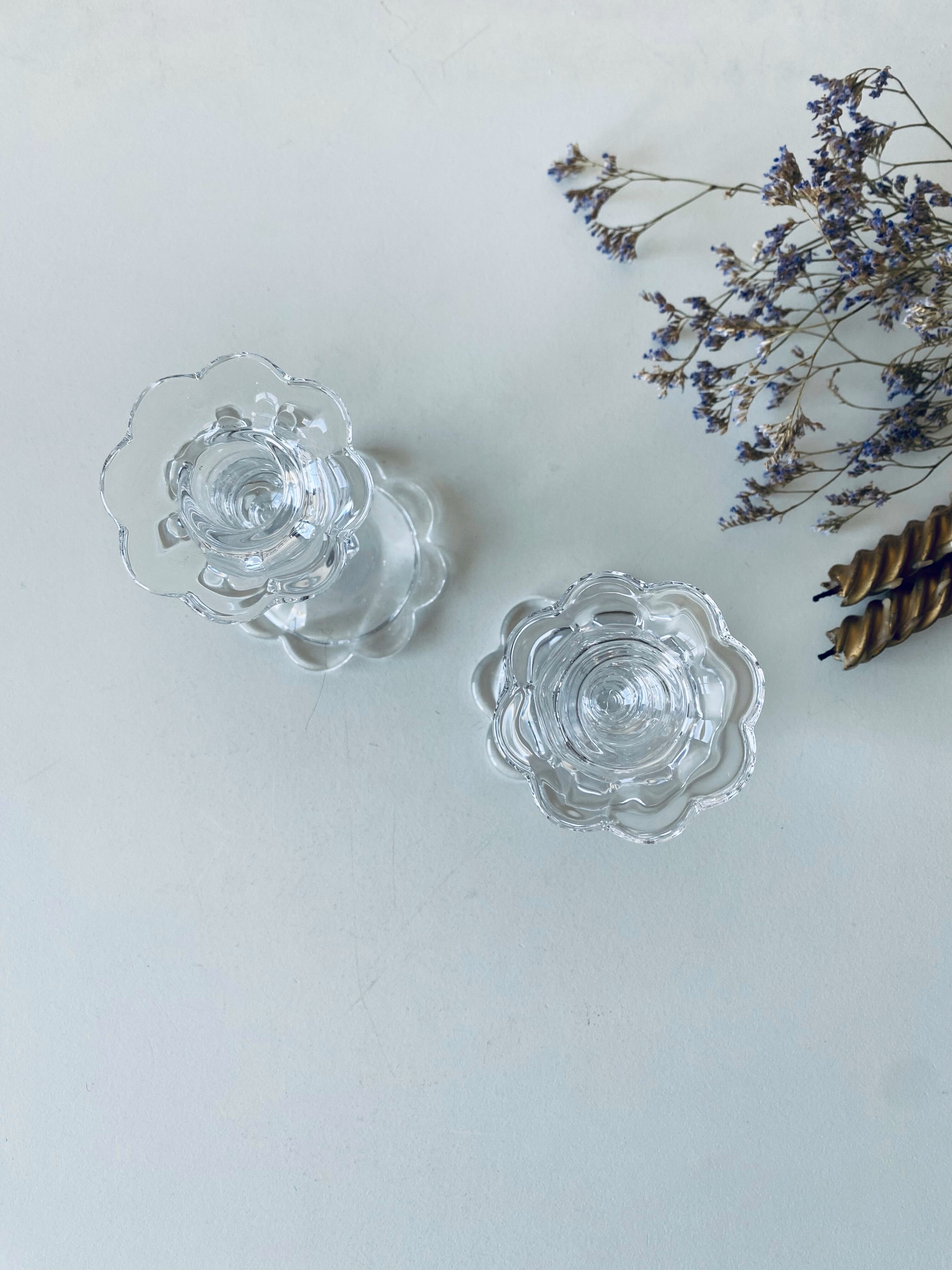 Pair of glass candle holders