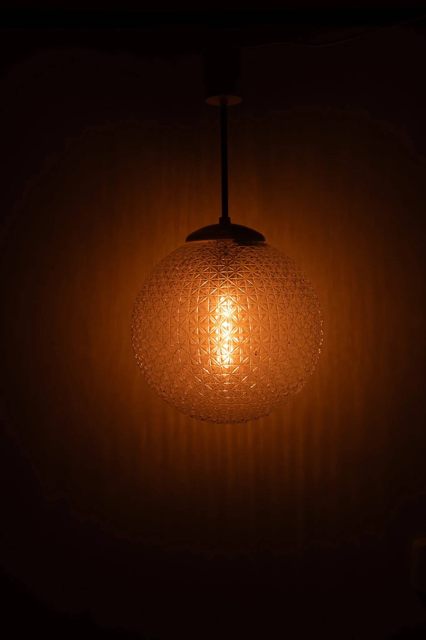 Vintage Mid Century Modern round glass pendant light