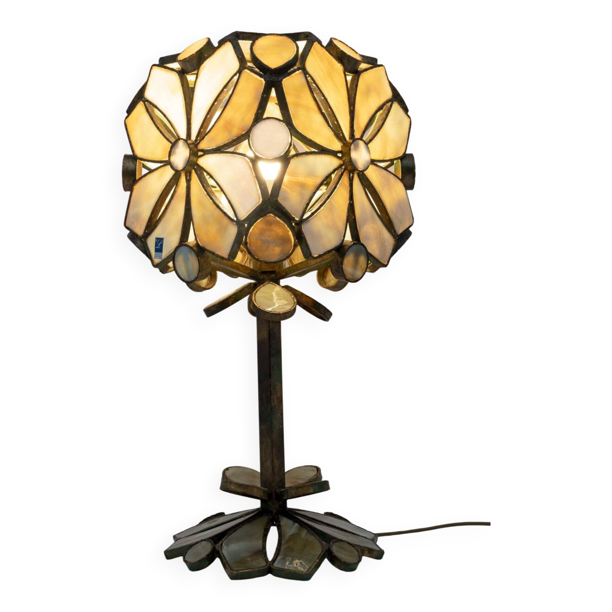 Rare Brutalist Italian Glass Paste and Wrought Iron Table Lamp by Longobard
