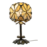 Rare Brutalist Italian Glass Paste and Wrought Iron Table Lamp by Longobard