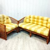 Bench and its bamboo and rattan armchair