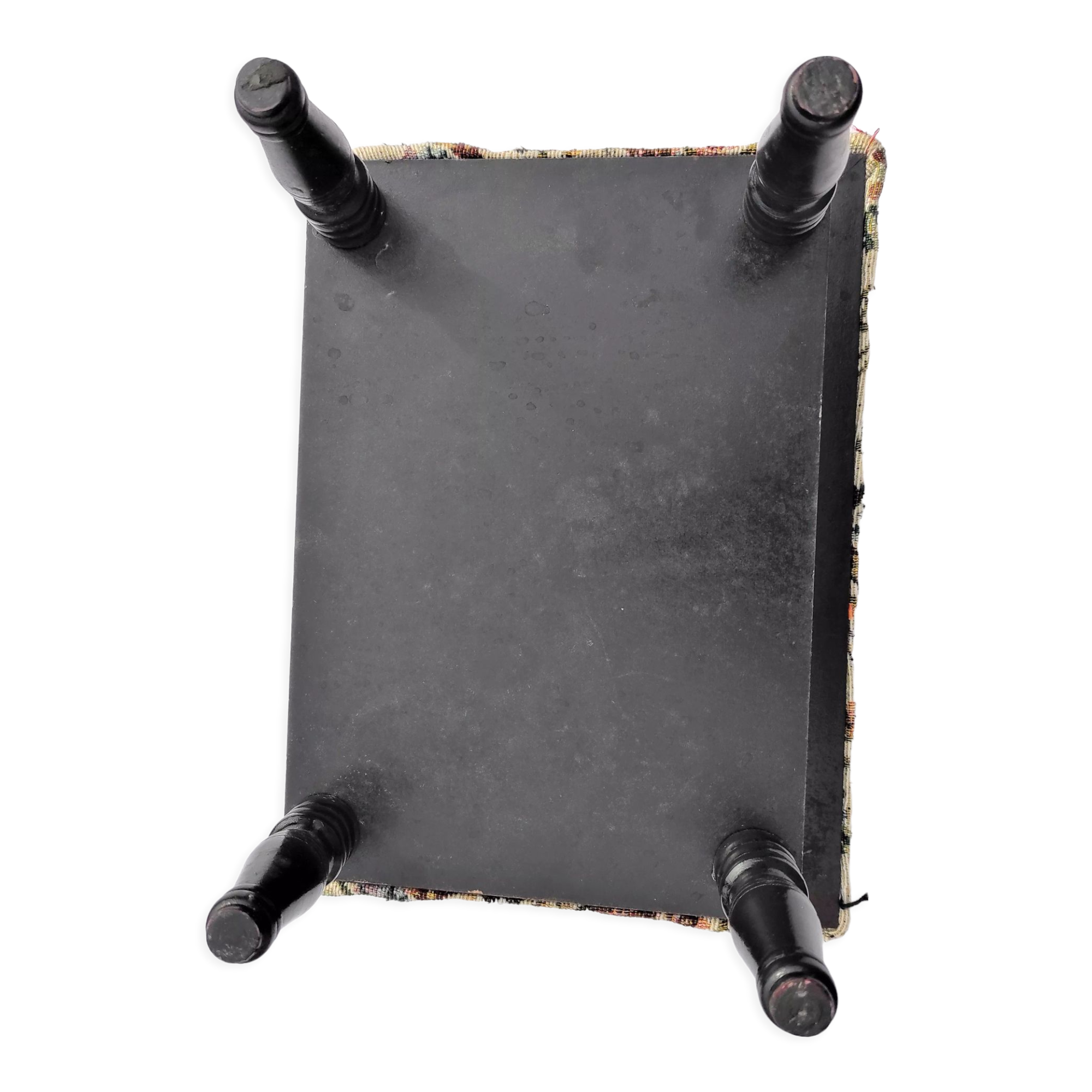 Wooden foot rest with its lid in vintage tapestry