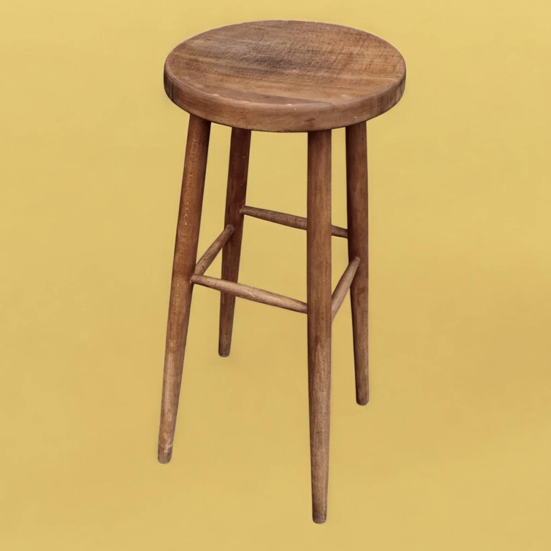 Old solid wood stool - height: 71 cm