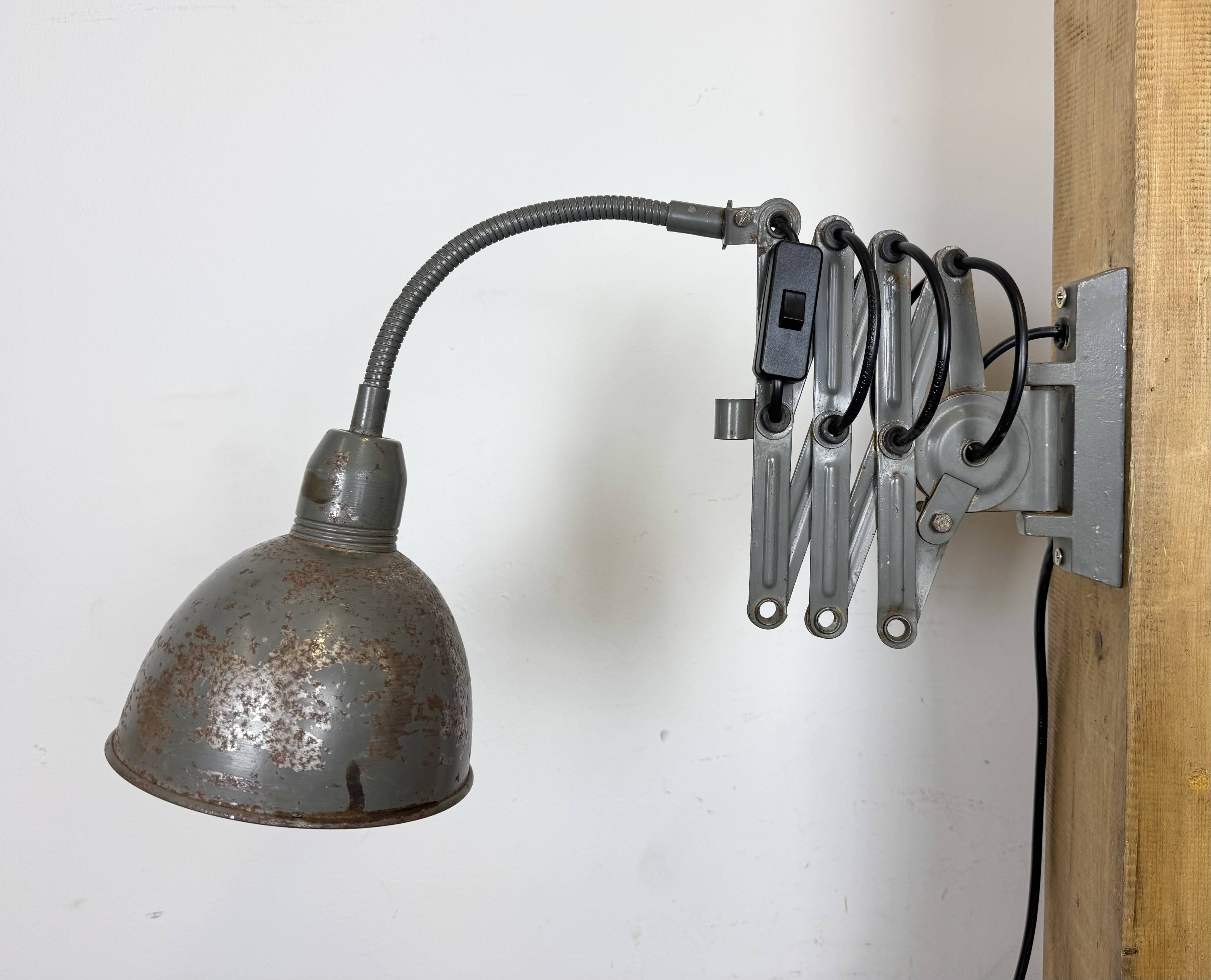 Grey Industrial Scissor Wall Lamp from Elektroinstala, 1960s