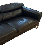 Black leather sofa, designer sofa