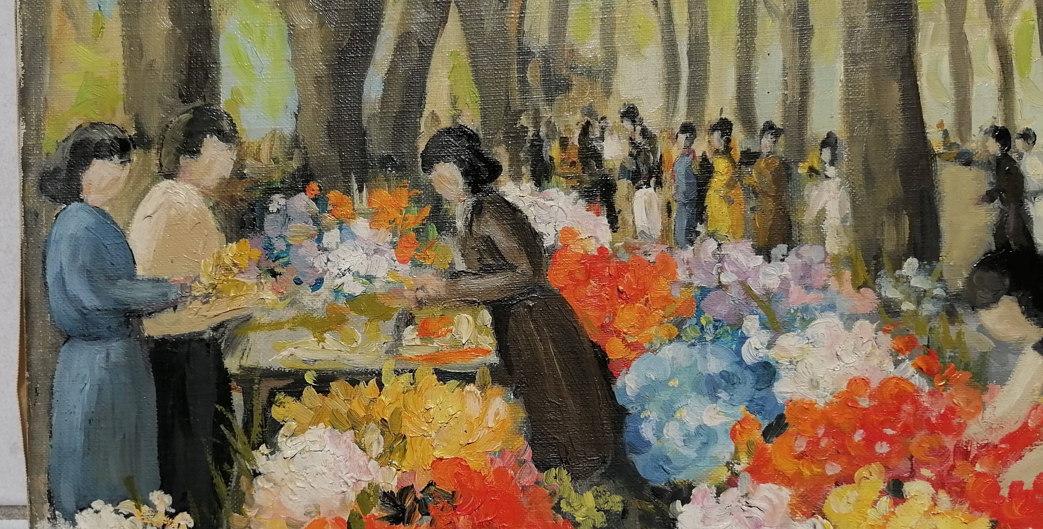 Painting "the flower market" by Béziers