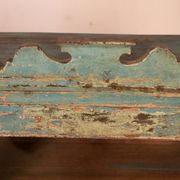 old Art Deco wall display case in original blue teak Burmese patina