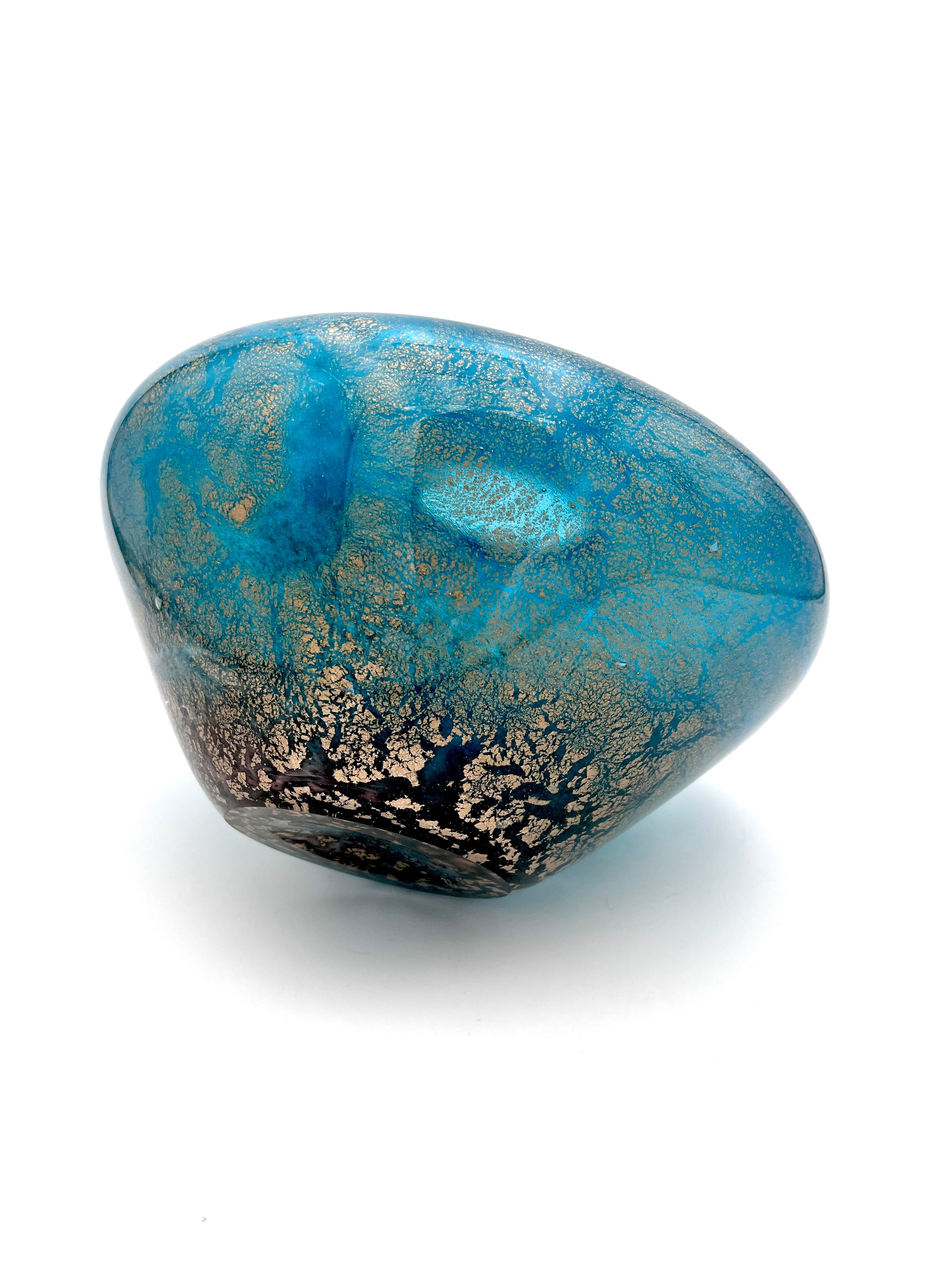 Masterpiece Murano: Lagoon Blue & 24K Gold Pebble Vase