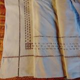 Old linen sheet with return - handmade grand jour - 208 x 365 cm