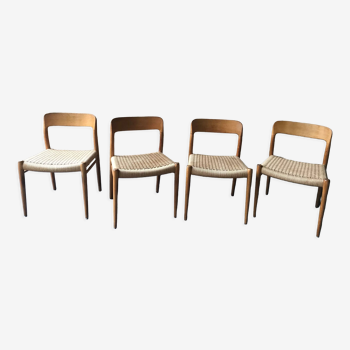 Set of 4 chairs by N.O. Møller solid oak and rope, Denmark, 1960's