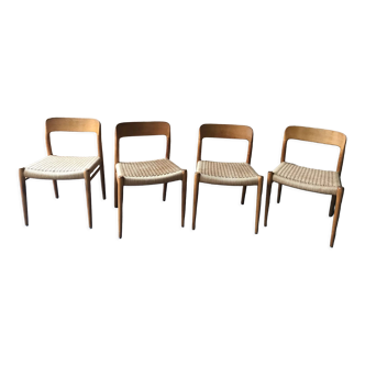 Set of 4 chairs by N.O. Møller solid oak and rope, Denmark, 1960's