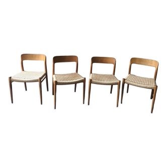Set de 4 chaises par N.O. Møller chêne massif et corde, Danemark, 1960’s