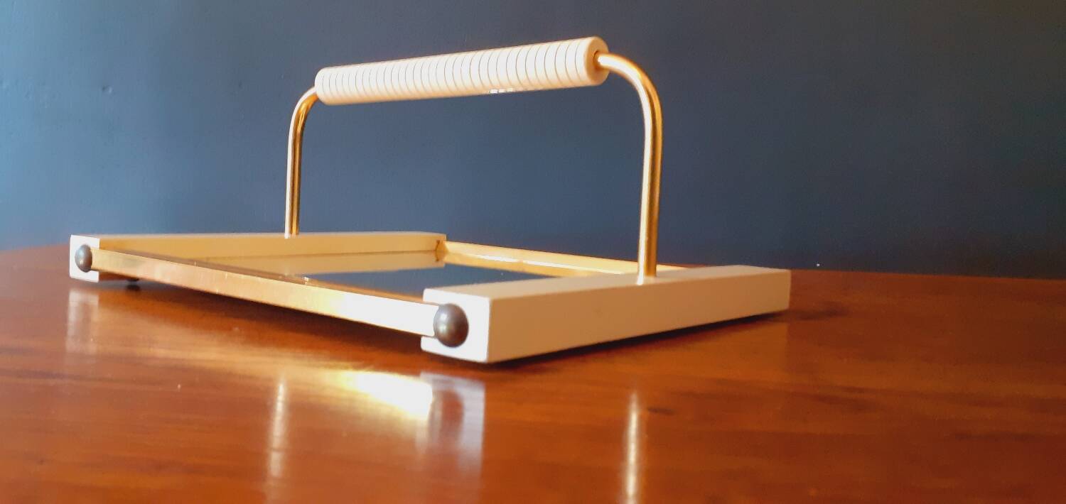 Plateau vintage année 50 en bois laqué et métal doré