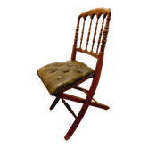 English folding chair - Vintage in wood and leather