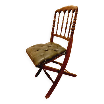 English folding chair - Vintage in wood and leather