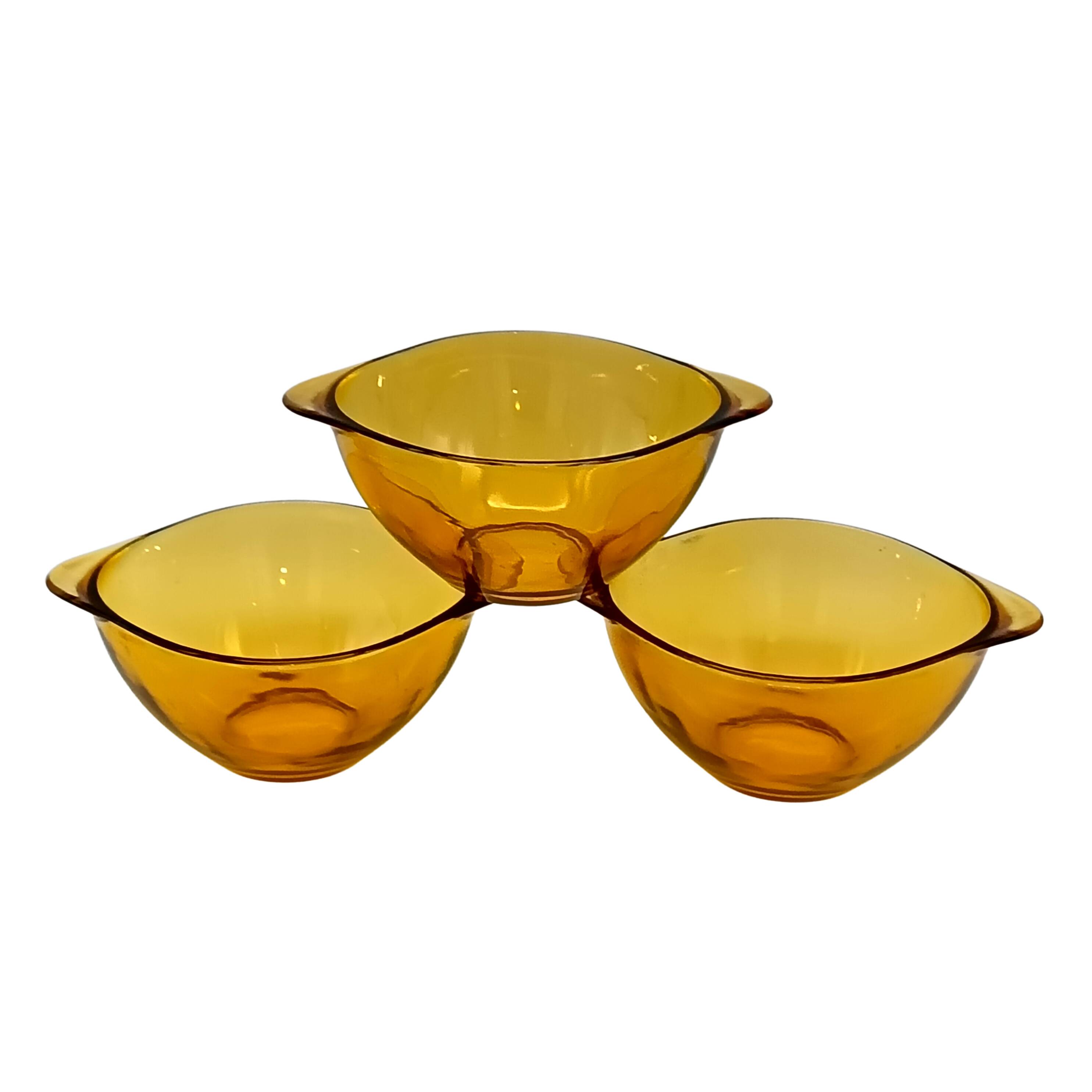 3 large emerald green tempered glass ear bowls VERECO France 1970