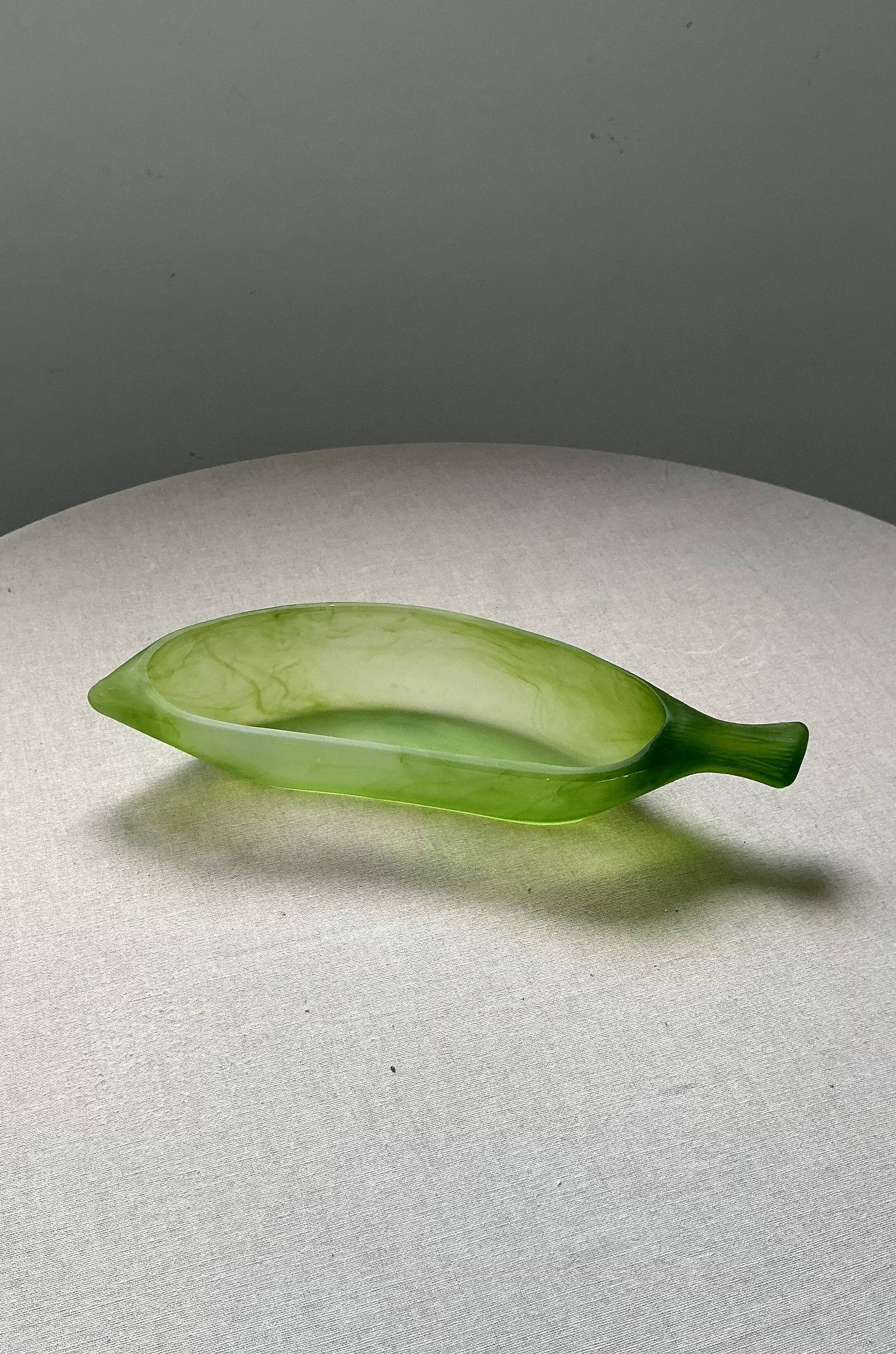 Art Deco organic coupe La Rochère in frosted jade green glass – France