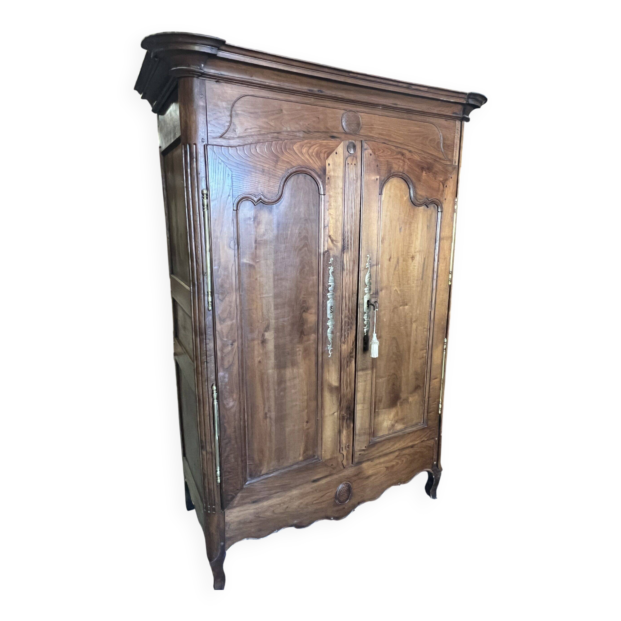 Very beautiful and old carved wooden wardrobe from the 19th century, small size, height 211 cm.