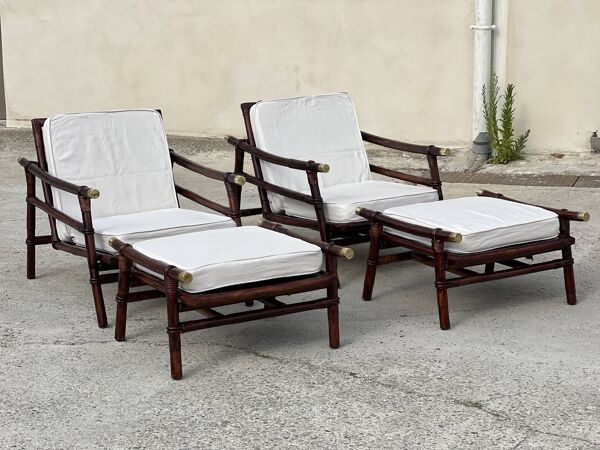 Paire de fauteuils et ottomans John Wisner Far Horizons – Ficks Reed, 1954