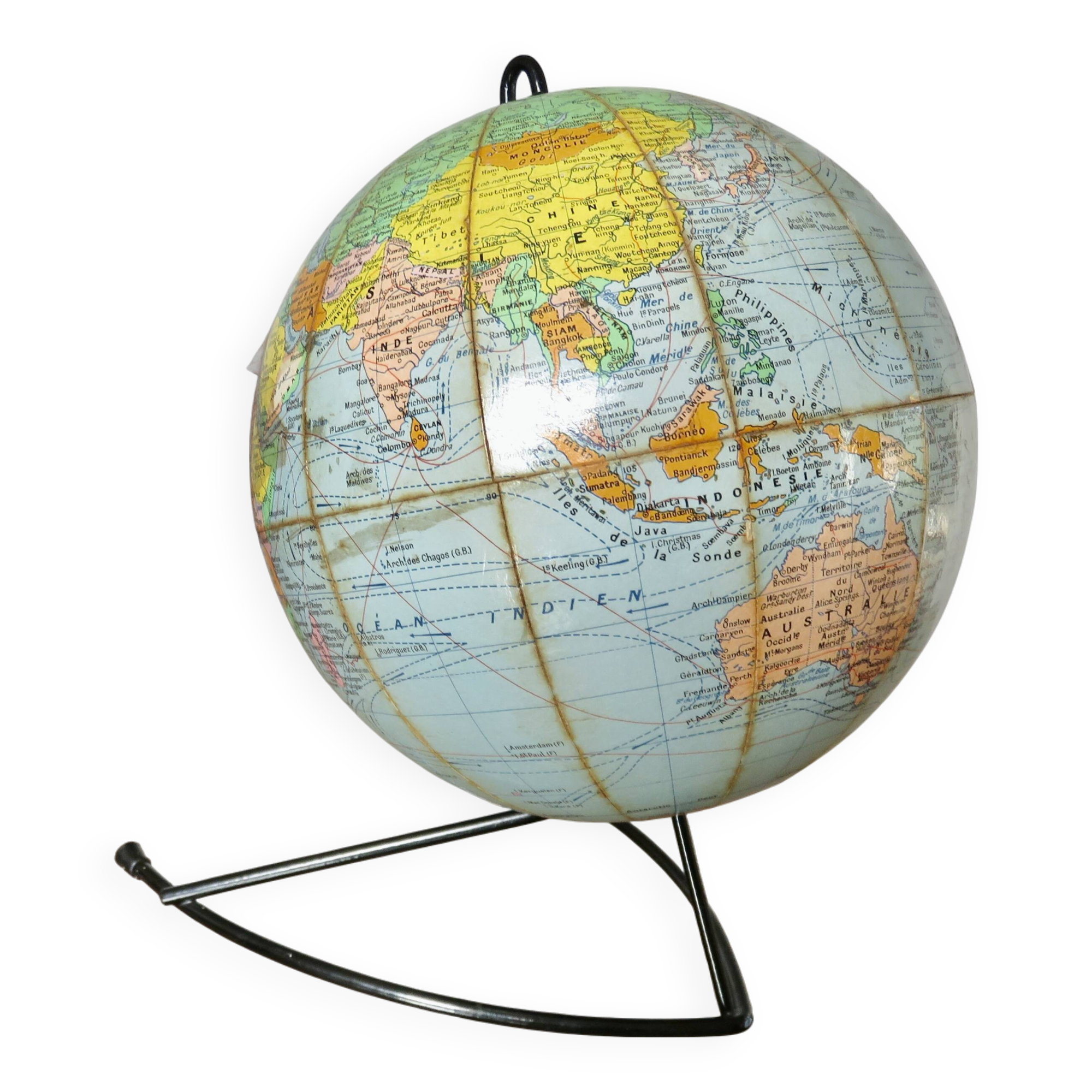 World map, terrestrial globe, Girard & Barrère edition, 1960s-70s