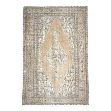 1970s Vintage Persian Handmade Wool Cotton Beige Area Rug 260x394